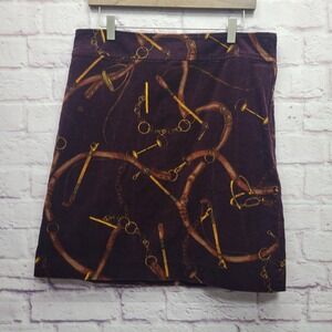 Talbots Equestrian Print Corduroy Mini Skirt‎ Size 10 Burgundy Maroon Side Zip